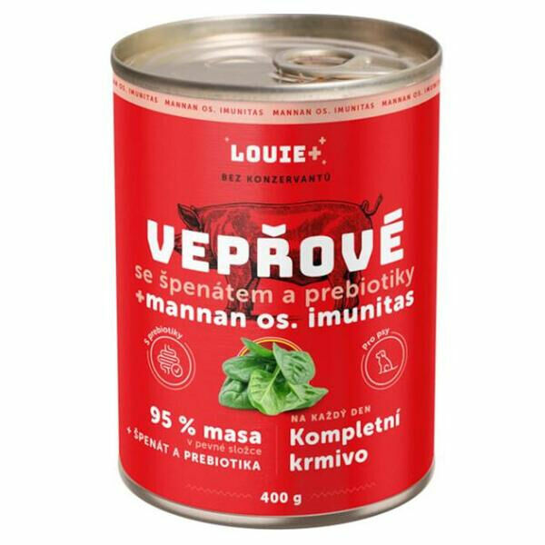LOUIE Vepřové, špenát a prebiotika konzerva pro psy 400 g porovnat ceny