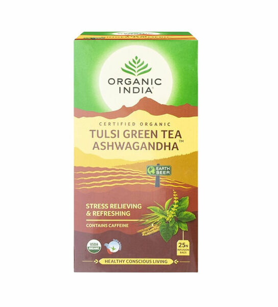 Organic India Tulsi se zeleným čajem a Ašvagandou BIO 25 sáčků porovnat ceny