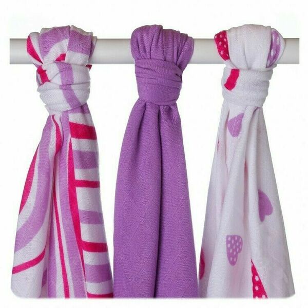 XKKO Bambusové pleny BMB Hearts & Waves Lilac MIX 70x70, 3ks porovnat ceny