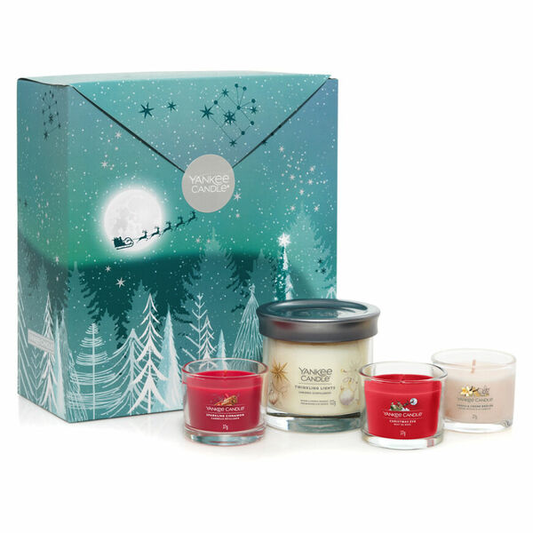 YANKEE CANDLE Svíčka Tumbler malý 1 kus + votivní svíčky ve skle 3 kusy Vánoční dárková sada porovnat ceny