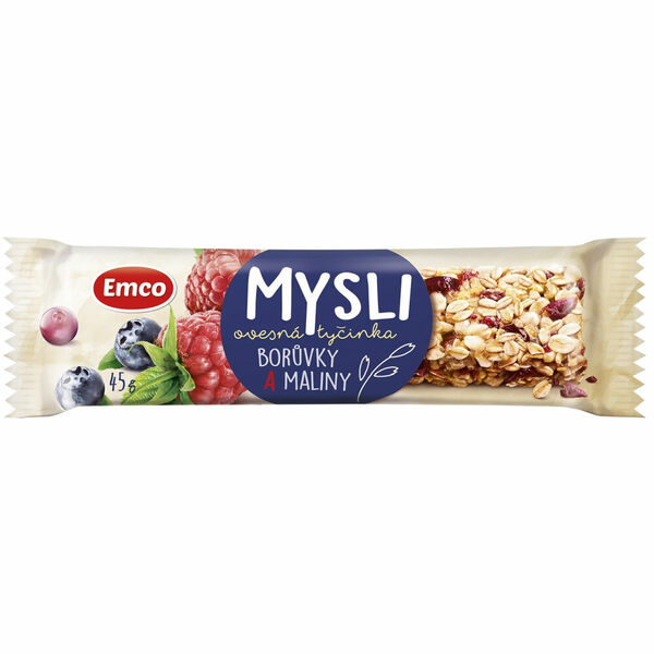 EMCO Mysli Ovesná tyčinka borůvka a maliny 45g porovnat ceny