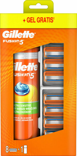 Gillette Fusion5 Holicí Hlavice Pro Muže 8 Ks + Gillette Fusion5 Ultra Sensitive 200 Ml porovnat ceny