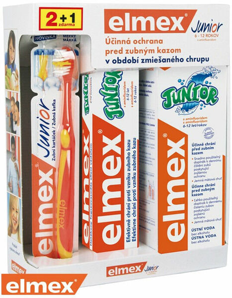 Elmex Junior systém zubní pasta 75ml, ústní voda 400ml, zubní kartáček porovnat ceny