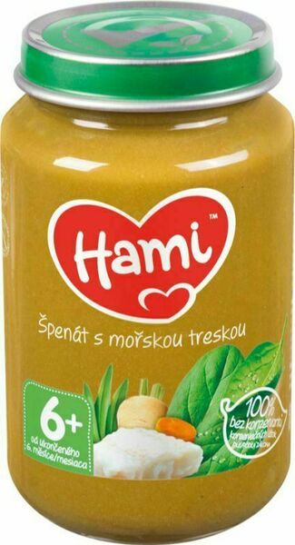 Hami příkrm Špenát s mořskou treskou od uk. 6. měsíce 200g porovnat ceny