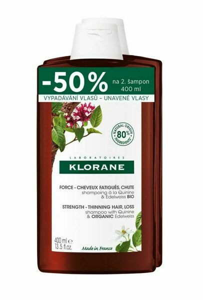 KLORANE Šampon při vypadání vlasů s chininem a BIO protěží alpskou duopack 2x400 ml porovnat ceny