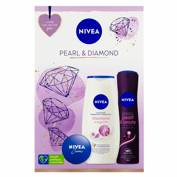 NIVEA Pearl & Diamond Dárková sada - Sprej antiperspirant 150 ml + Pečující sprchový gel Diamond 250 ml + Creme 30 ml porovnat ceny