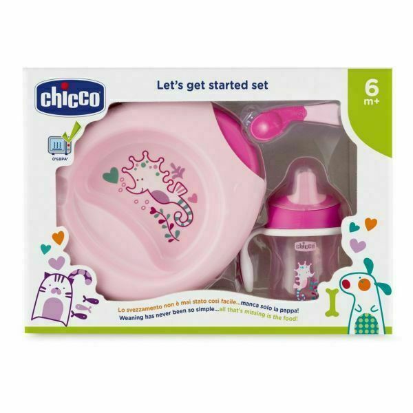 Chicco Jídelní set (talíř, lžička, hrnek) 6m+ růžový porovnat ceny