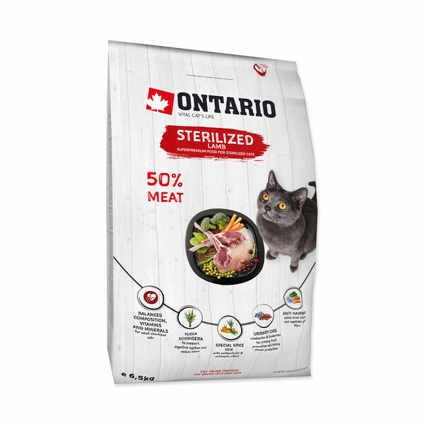Ontario Cat Sterilised Lamb granule 6,5 kg porovnat ceny