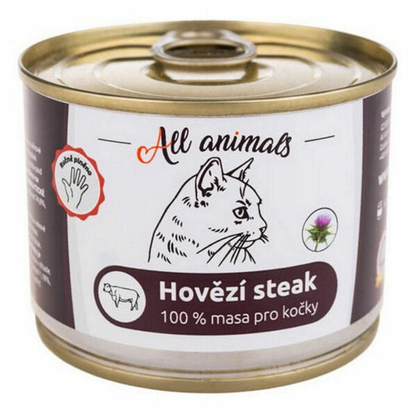 ALL ANIMALS konzerva hovězí steak pro kočky 200 g porovnat ceny