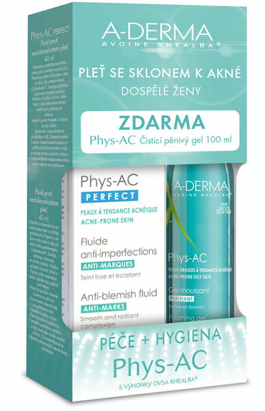 A-derma Phys-AC Perfect 40 ml + Čisticí pěnivý gel 100 ml porovnat ceny