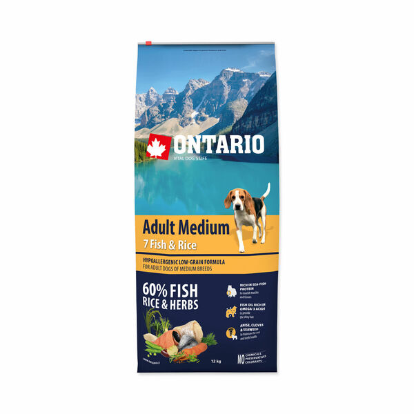 Ontario Adult Medium Fish&Rice granule 12 kg porovnat ceny