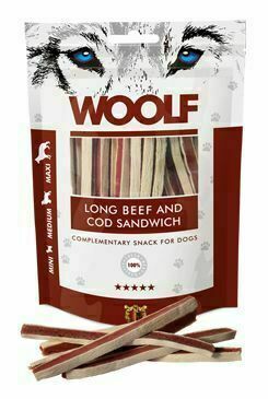 Woolf Pochoutka Soft Beef And Cod Sandwich Long 100g porovnat ceny