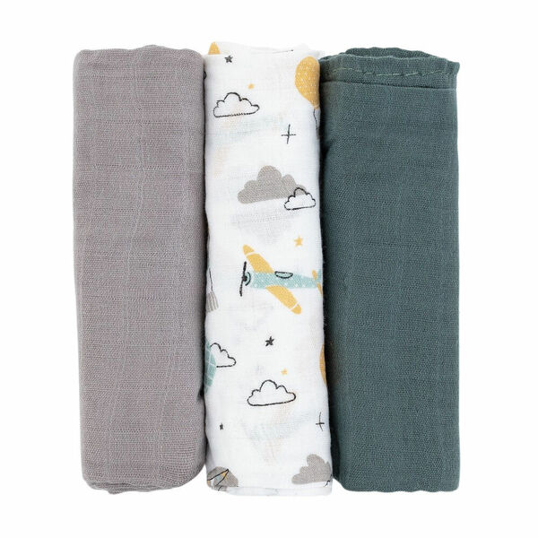 Petite&Mars Sada plen bambusová mušelínová Moussy Grey Planes, 68 x 68 cm 3 ks porovnat ceny