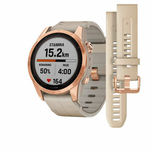 II. jakost Garmin fenix 7S PRO Sapphire Solar Style, Titan Rose Gold / Limestone Leather Band porovnat ceny