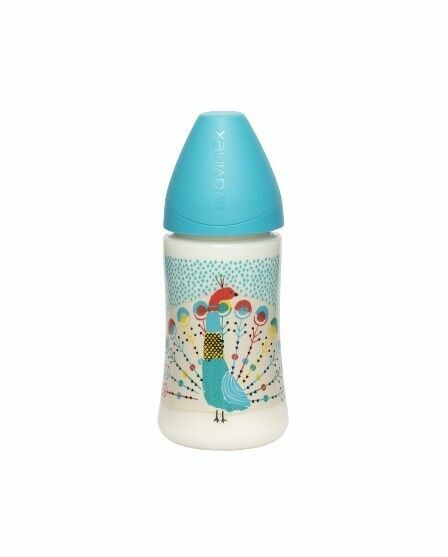 Suavinex Láhev kulatá savička Latex - Modrý páv 270ml porovnat ceny