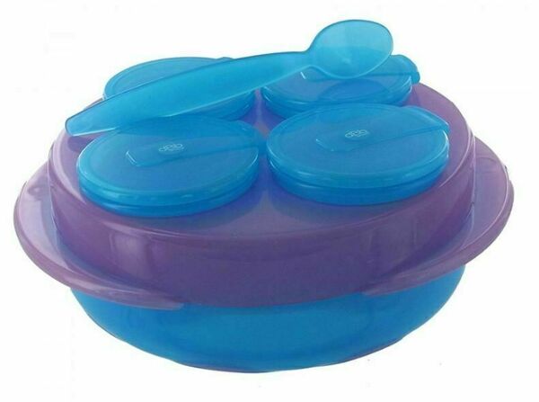 dBb Baby Snack, sada 4 misek, talíř, lžíce, tyrkysovofialová porovnat ceny