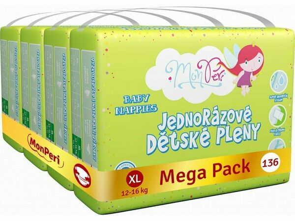 MonPeri Klasik Mega Pack XL 12-16kg Eko Jednorázové dětské pleny 136 ks porovnat ceny