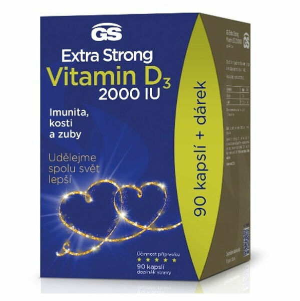 GS Extra Strong vitamin D3 2000 IU 90 kapslí DÁRKOVÉ balení 2022 porovnat ceny