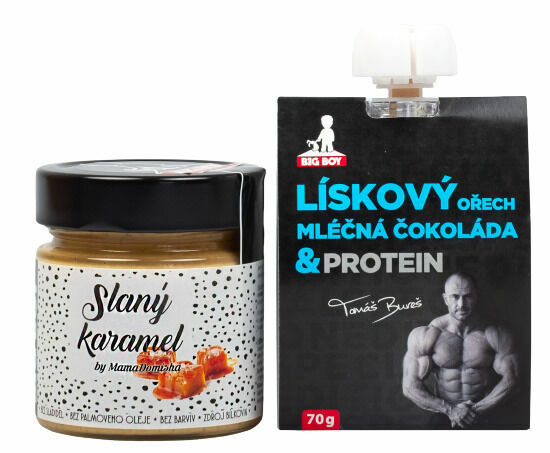 Big Boy Slaný karamel @mamadomisha 250g + Lískoořechový krém s mléčnou čokoládou a proteinem 70g porovnat ceny