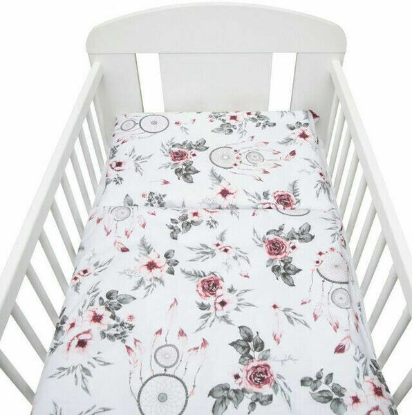 2-dílné ložní povlečení New Baby 90/120 cm bílé květy a pírka porovnat ceny