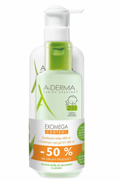 A-Derma Exomega Control Emolienční mléko 400 ml + Mycí gel 2v1 200 ml porovnat ceny