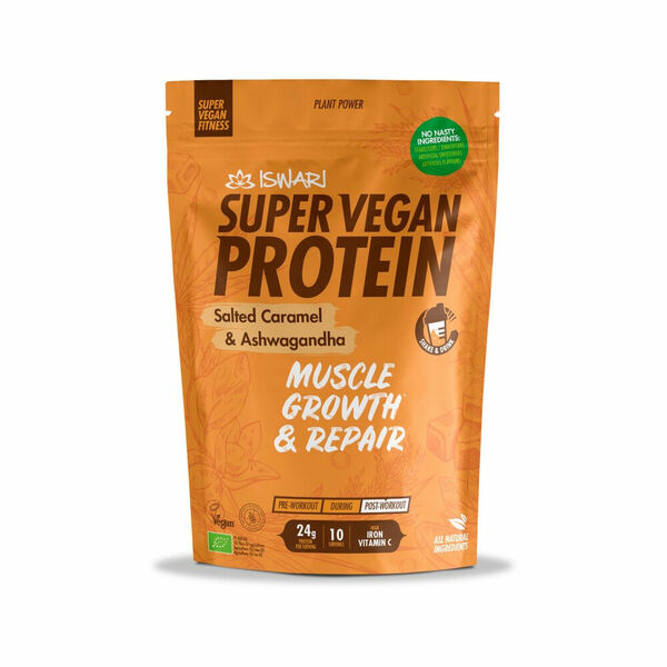 ISWARI Super vegan protein Slaný karamel a Ašvaganda BIO 350 gramů porovnat ceny