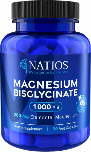NATIOS Magnesium Bisglycinate 1000 mg + B6, (elem. hořčík 200 mg), 90 kapslí porovnání ceny