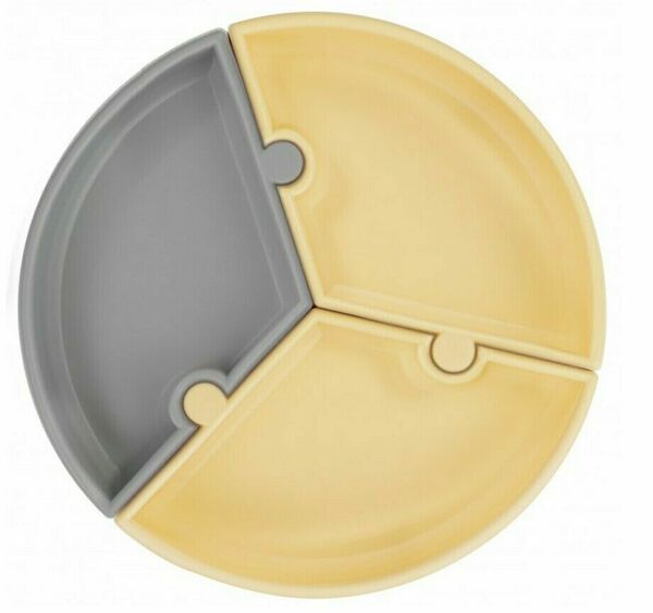 Minikoioi Talíř Puzzle silikonový s přísavkou - Grey / Yellow porovnat ceny
