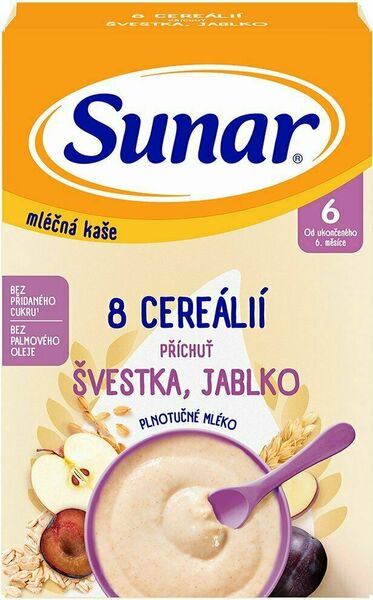 Sunar mléčná kaše s 8 cereáliemi, švestka, jablko 210 kg porovnat ceny