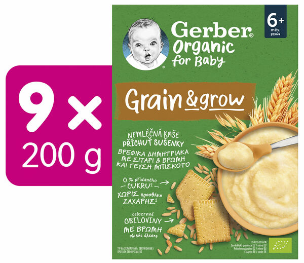 Gerber Organic nemléčná kaše s příchutí sušenky karton 9 x 200 g porovnat ceny