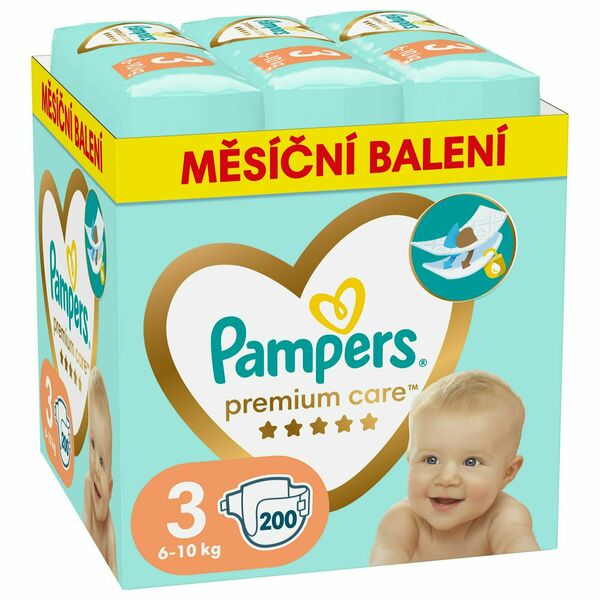 Rozbaleno Pampers Premium Care plenky vel. 3, 6-10 kg měsíční balení 200 ks porovnat ceny