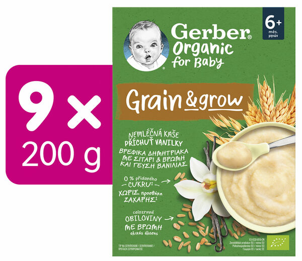 Gerber Organic nemléčná kaše s příchutí vanilky karton 9 x 200 g porovnat ceny