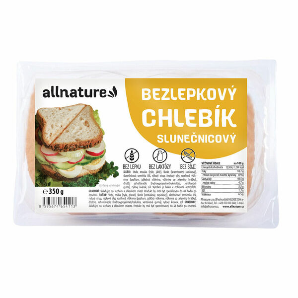 ALLNATURE Bezlepkový chlebík slunečnicový 350 g porovnat ceny