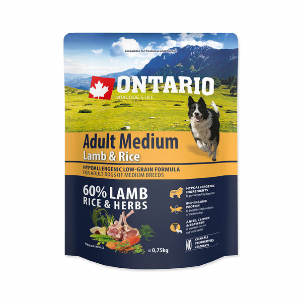 Ontario Adult Medium Lamb&Rice granule 0,75 kg porovnat ceny