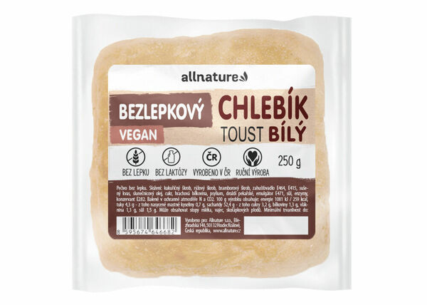 ALLNATURE Bezlepkový toastový chlebík světlý 250 g porovnat ceny
