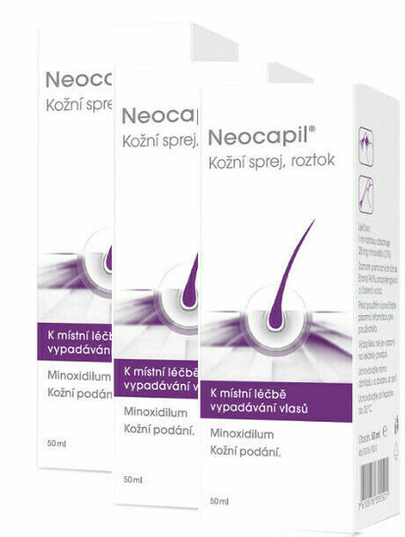 Neocapil kožní sprej, roztok s aplikátorem 3x50ml 150 ml porovnání ceny