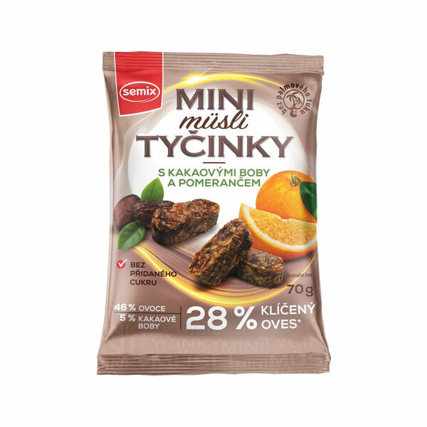 SEMIX Mini müsli tyčinky s kakaovými boby a pomerančem 70 g porovnat ceny