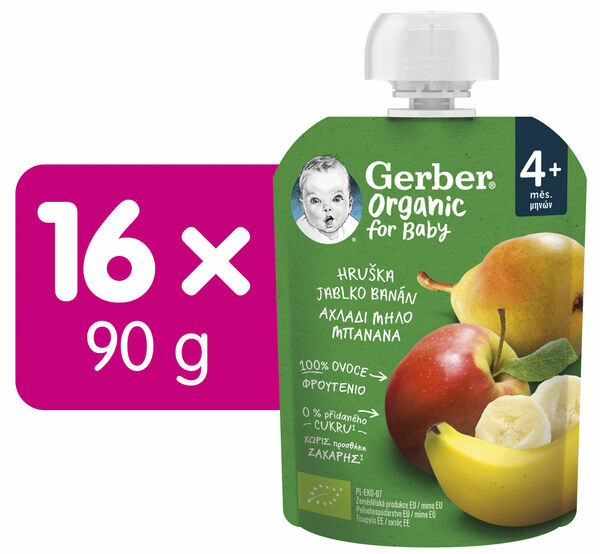 Gerber Organic kapsička hruška, jablko a banán karton 16 x 90 g porovnat ceny