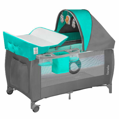 Lionelo Cestovní postýlka Sven Plus turquoise/grey porovnat ceny