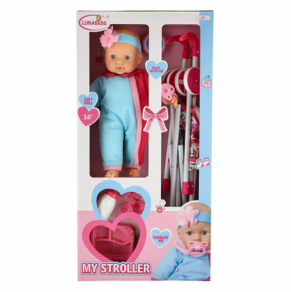 TEDDIES Panenka miminko měkké tělo s doplňky s kočárkem 38 cm porovnání ceny
