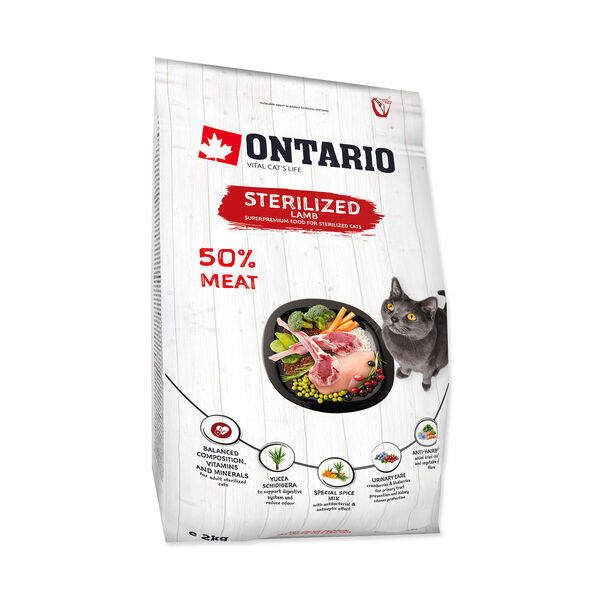 Ontario Cat Sterilised Lamb granule 2 kg porovnat ceny