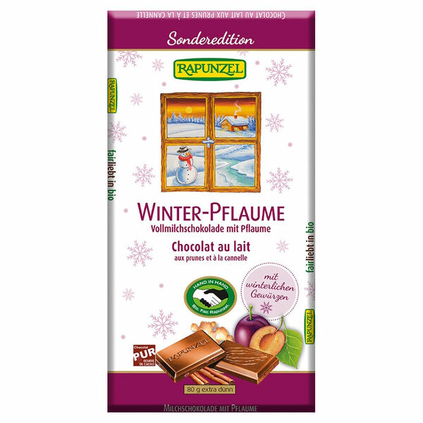 RAPUNZEL Mléčná čokoláda zimní se švestkami BIO 80 g porovnat ceny