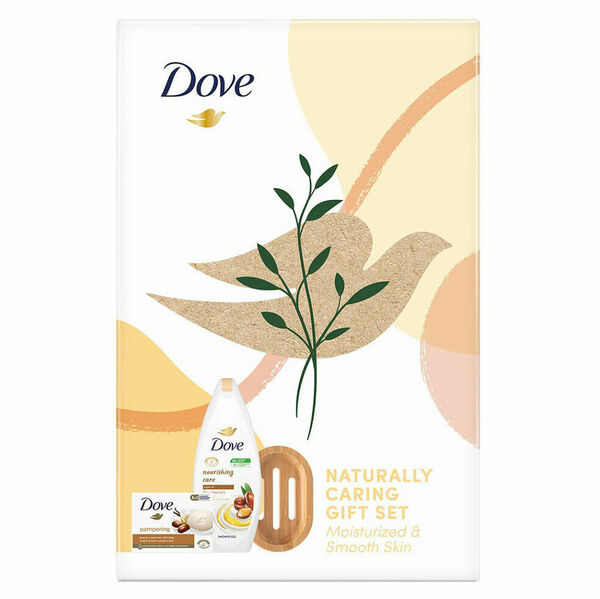 DOVE Nourishing Care Sprchový gel 250 ml + Tableta 90 g Shea Butter, + Miska na mýdlo Vánoční balíček pro ženu porovnat ceny