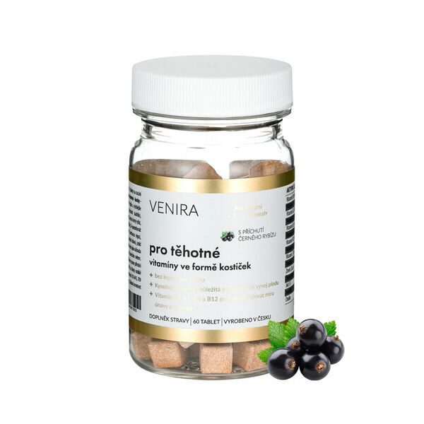 Venira Vitamíny pro těhotné ženy 1.-3. trimestr ve formě kostiček černý rybíz 60 kapslí porovnat ceny