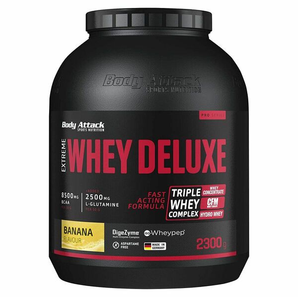 BODY ATTACK Extreme whey deluxe syrovátkový koncentrát izolát hydrolyzát banán 2300 g porovnat ceny