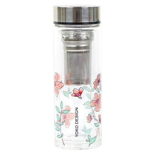 YOKO Design skleněná láhev se sítkem na čaj růžová 350 ml porovnat ceny