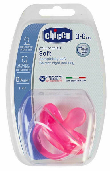 Chicco  Šidítko Physio Soft celosilikónové, 0-6m+, růžové porovnat ceny