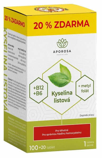 Aporosa Kyselina listová +B12, +B6, 100+20 tablet porovnat ceny