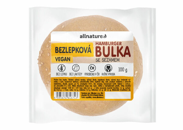 ALLNATURE Bezlepková hamburger bulka se sezamem čerstvá 100 g porovnat ceny