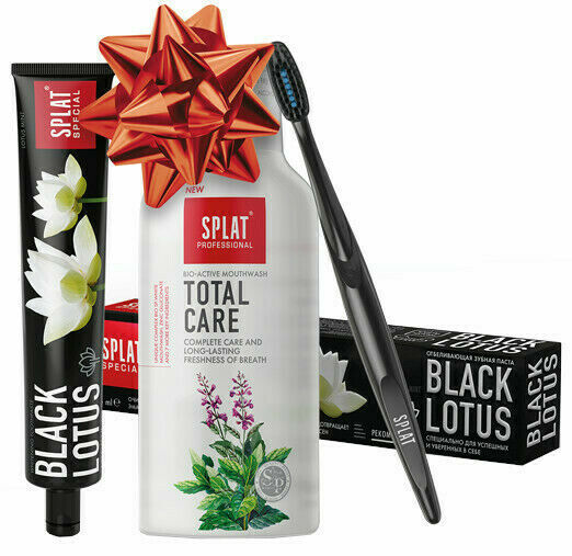 Vánoční Splat Trio Black Lotus & Total Care zubní pasta a voda s kartáčkem navíc 3ks porovnat ceny